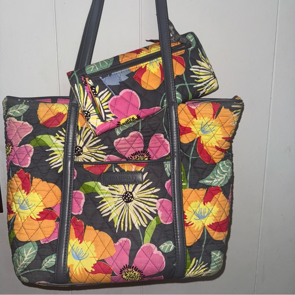 Vera Bradley Gray Floral Tote and Wallet